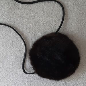 Vintage dark brown fur cross-body zipper purse